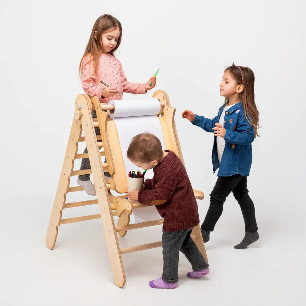 5in1 Montessori Climbing Set: Triangle Ladder + Climbing Arch + Slide Board + Climbing Net + Art Addition - Goodevas