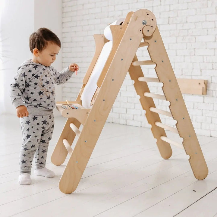 5in1 Montessori Climbing Set: Triangle Ladder + Climbing Arch + Slide Board + Climbing Net + Art Addition - Goodevas