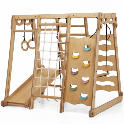 Γυμναστήριο εσωτερικού χώρου 6 σε 1 Jungle Gym για παιδιά: Παιδική χαρά + Σετ κούνιας + Σανίδα τσουλήθρας + Σχοινί + Σκαλιά
