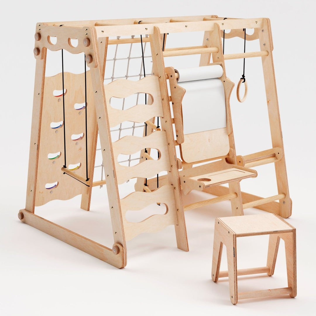 6in1 Indoor Jungle Gym for Toddler: Playground + Swings Set + Slide Board + Rope + Stairs - Goodevas