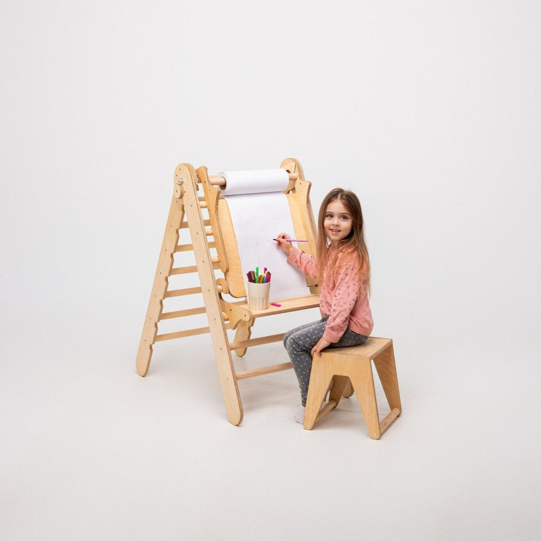 6in1 Montessori Climbing Frame Set: Triangle Ladder + Arch/Rocker + Slide/Ramp + Net + Cushion + Art Addition - Goodevas