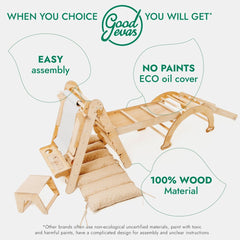 6in1 Montessori Climbing Set: Triangle Ladder + Arch/Rocker + Slide/Ramp + Net + Cushion + Art Addition - Goodevas