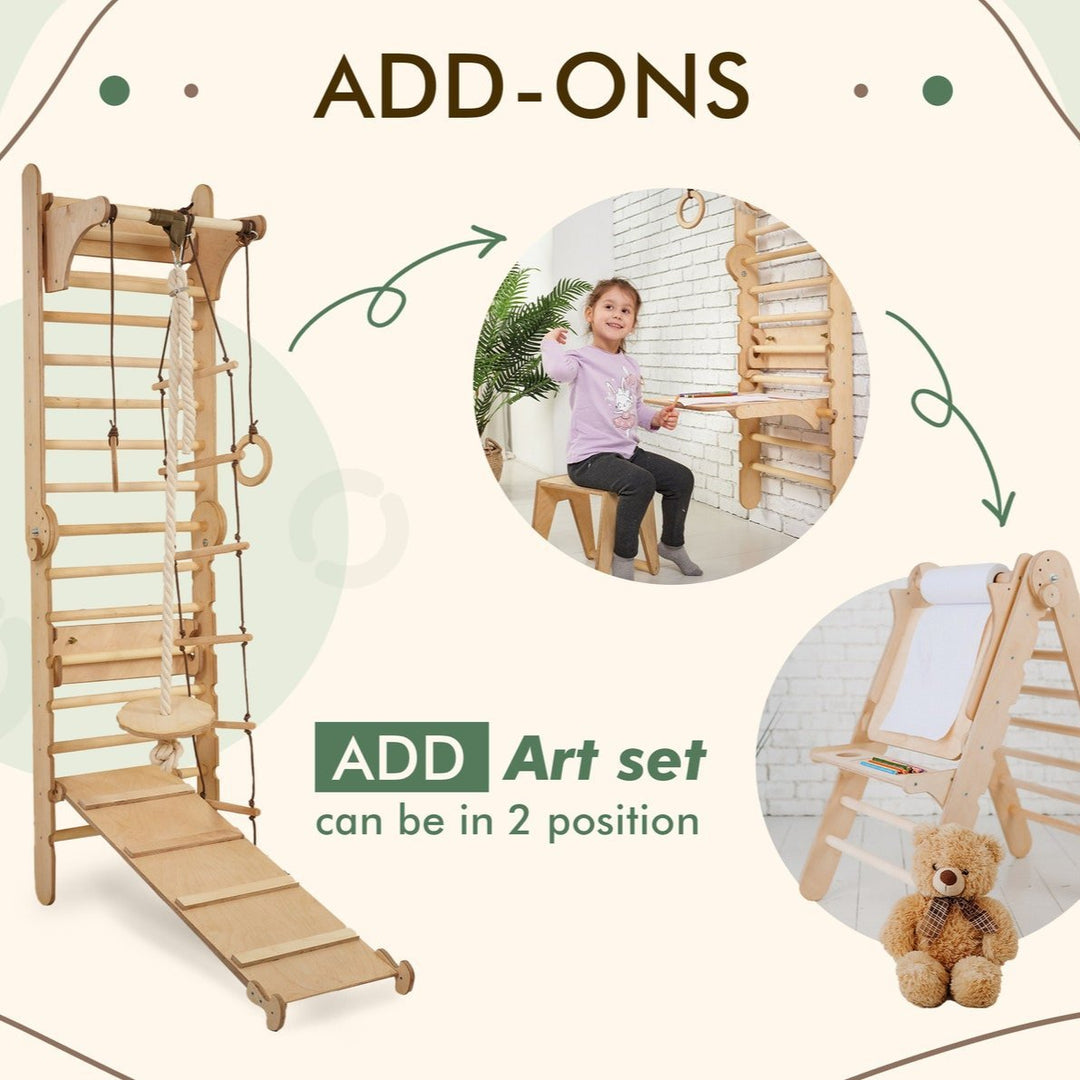 6in1 Wooden Swedish Wall / Climbing ladder for Children + Swing Set + Slide Board - Goodevas