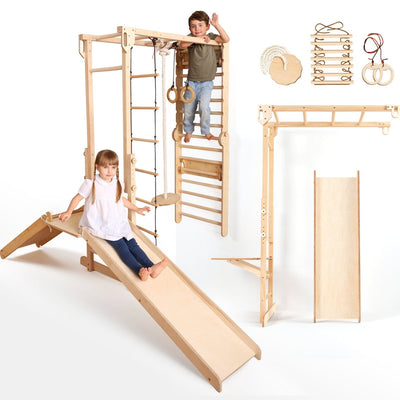 7in1 Jungle Play Set for Kids: Swedish Ladder+ Monkey Bars + Swing Set + Slide Board + Ramp