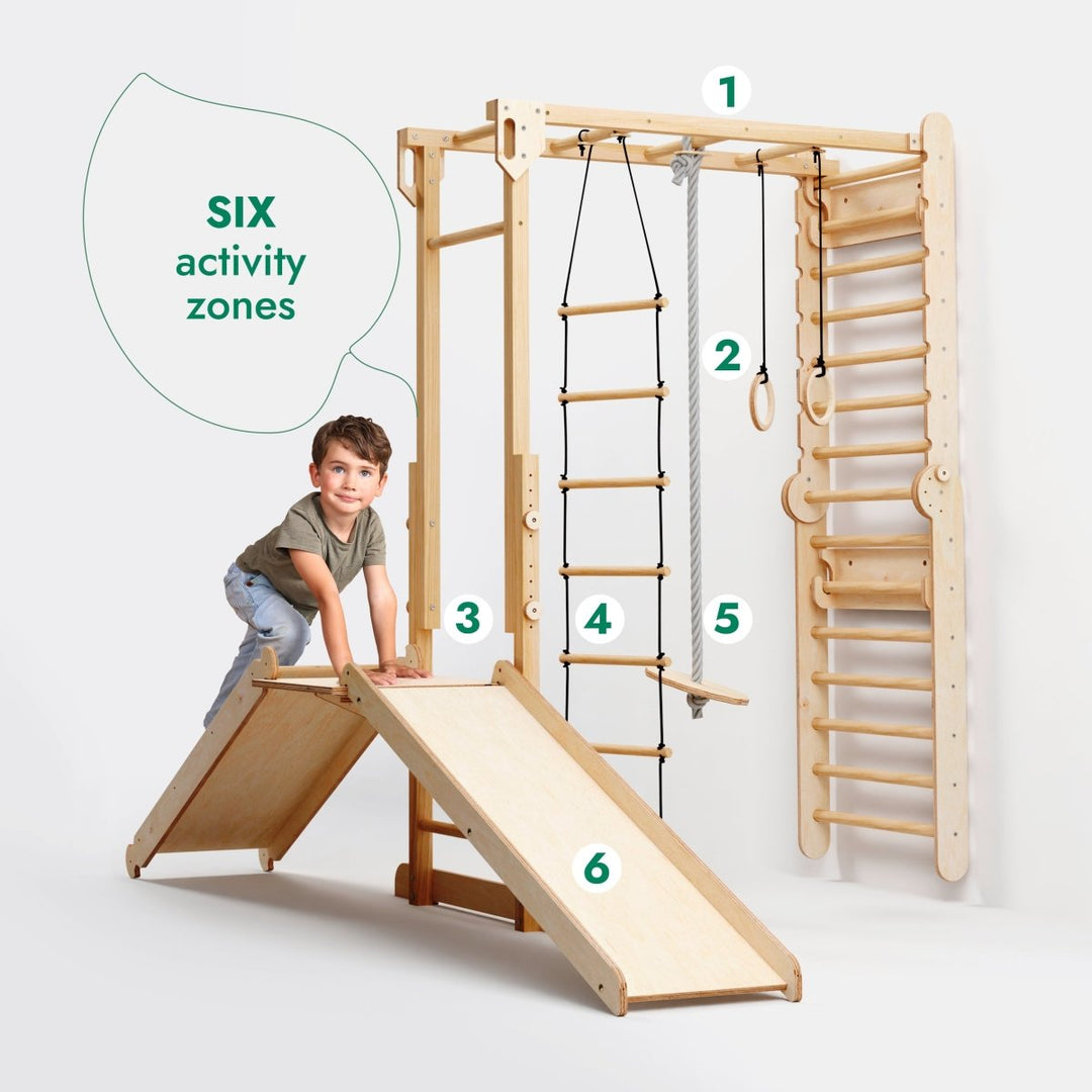 7in1 Jungle Play Set for Kids: Swedish Ladder+ Monkey Bars + Swing Set