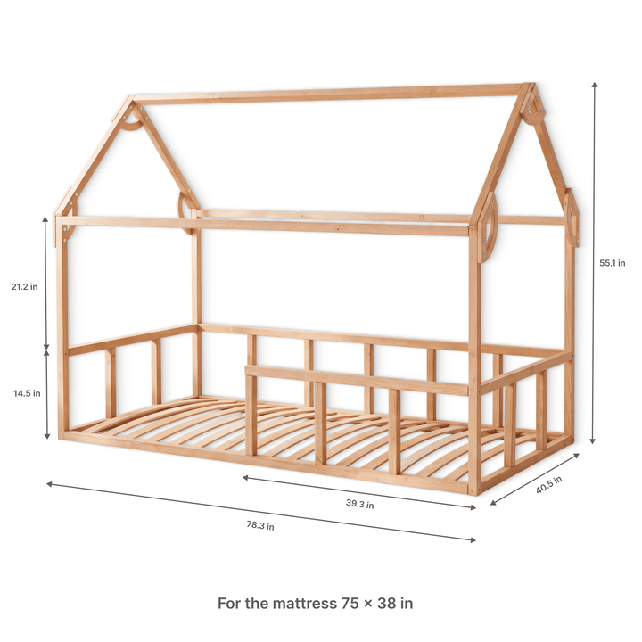Twin Size Montessori House Bed for Kids with Fence
