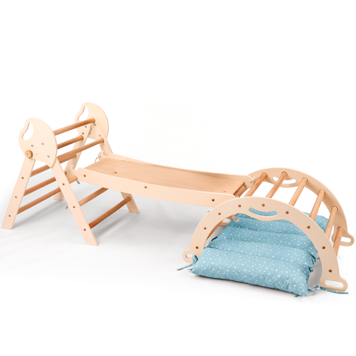 4in1 Montessori Climbing Set: Pikler Triangle, Arch, Slide Board, and Cushion for Toddlers (1–3 Years)