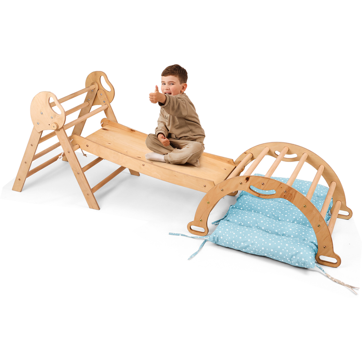 4in1 Montessori Climbing Set: Pikler Triangle, Arch, Slide Board, and Cushion for Toddlers (1–3 Years)