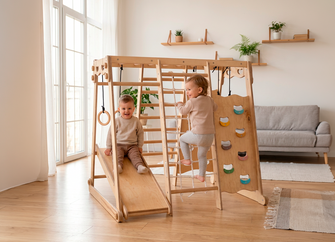6in1 Indoor Jungle Gym for Toddler: Playground + Swings Set + Slide Board + Rope + Stairs
