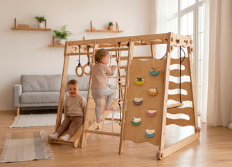 6in1 Indoor Jungle Gym for Toddler: Playground + Swings Set + Slide Board + Rope + Stairs