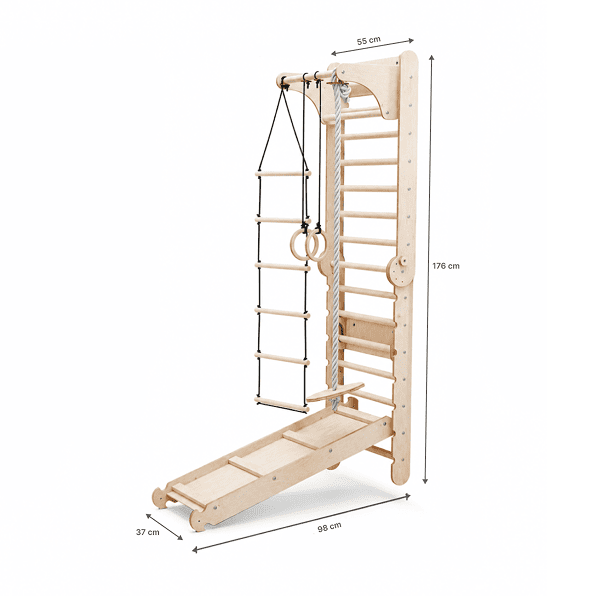 6in1 Wooden Swedish Wall / Climbing ladder for Children + Swing Set + Slide Board