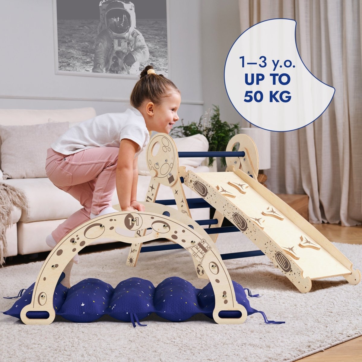 Apollo 4in1 Climbing Set: Pikler Triangle, Arch, Slide Board, and Cush