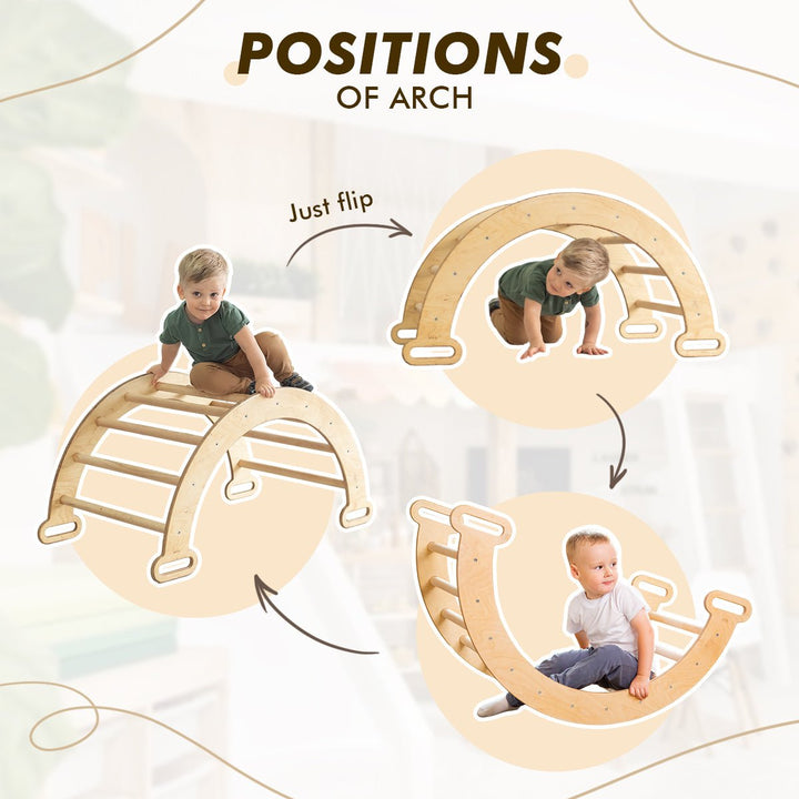 Climbing Arch & Rocker Balance - Montessori Climbers for Kids 1 - 7 y.o. – Beige - Goodevas