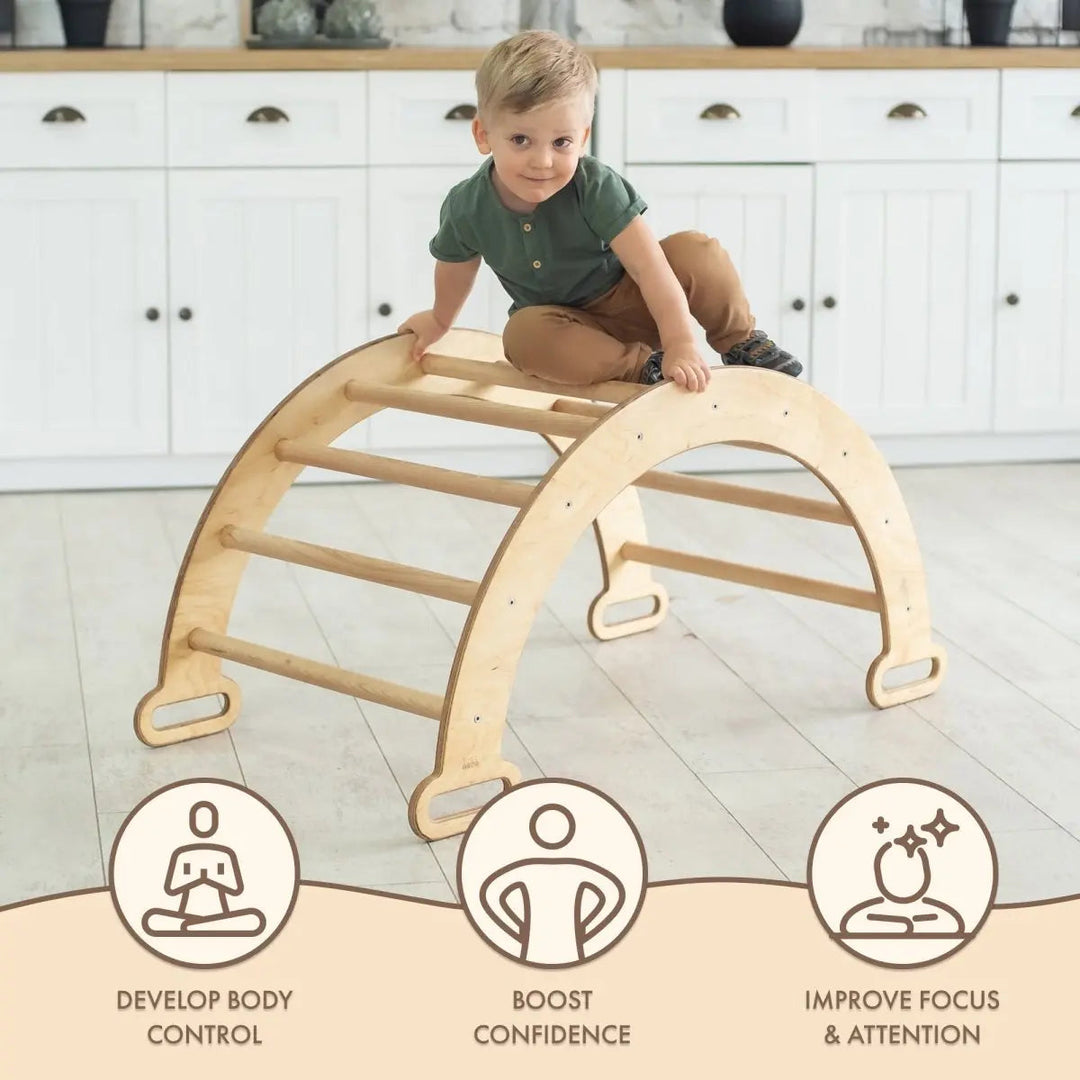 Set di Arco da Arrampicata & Dondolo - Giochi da Arrampicata Montessori per Bambini da 1 a 7 anni - Beige