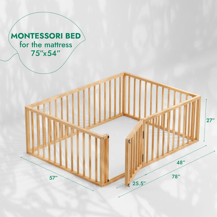 Full Montessori Floor Bed Frame for Toddlers with Fence - Goodevas