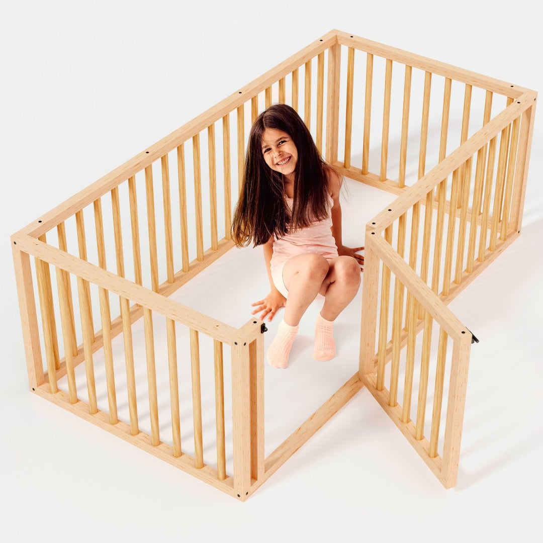 Full Montessori Floor Bed Frame for Toddlers with Fence - Goodevas