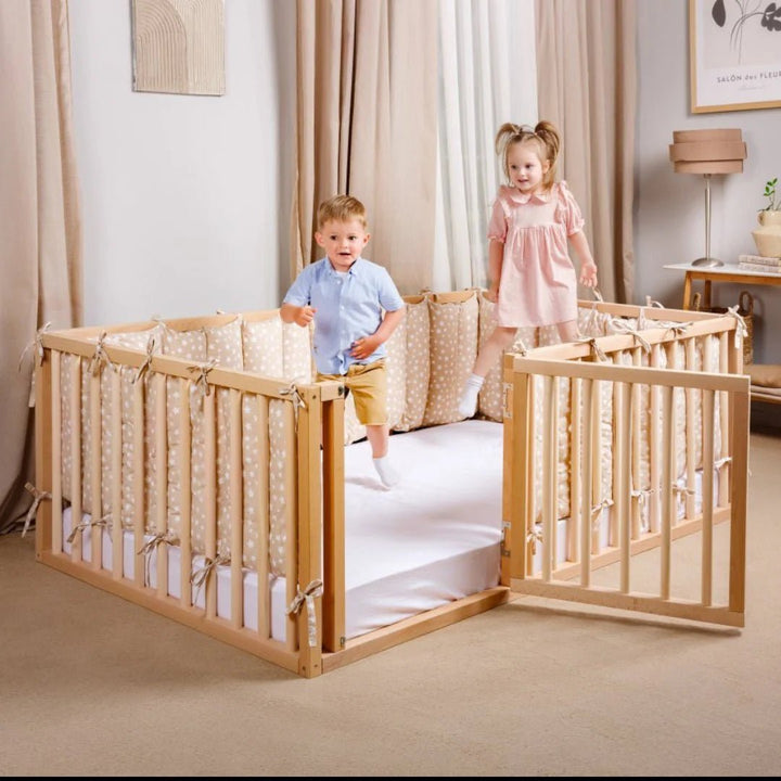 Full Montessori Floor Bed Frame for Toddlers with Fence - Goodevas