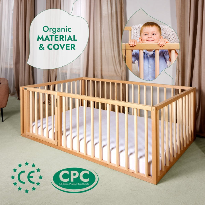 Full Montessori Floor Bed Frame for Toddlers with Fence - Goodevas