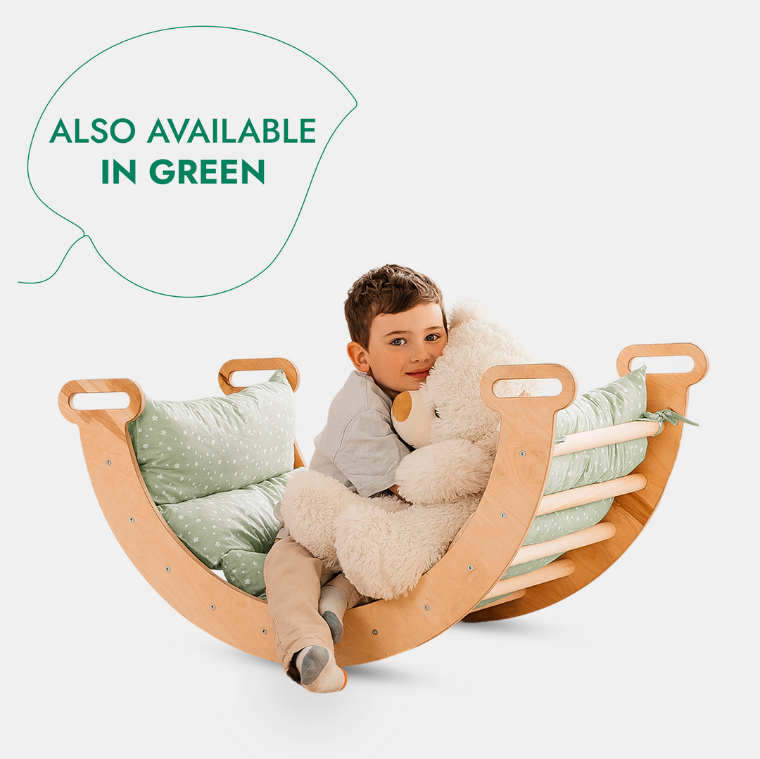 5in1 Montessori Climbing Set: Triangle Ladder + Arch/Rocker + Slide Board/Ramp + Netting rope + Cushion