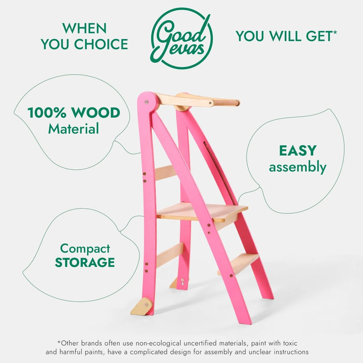 Helper Tower: A Multi - functional Foldable Step Stool for Kids - Pink - Goodevas