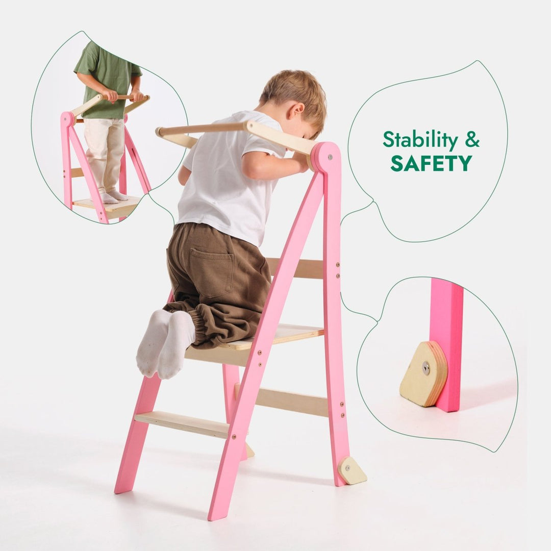 Helper Tower: A Multi - functional Foldable Step Stool for Kids - Pink - Goodevas