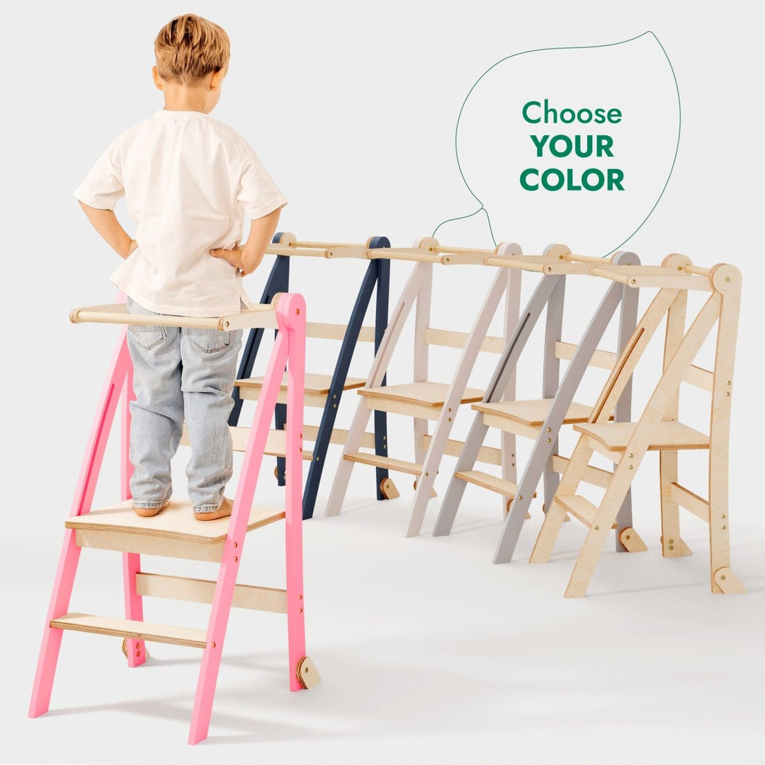 Helper Tower: A Multi - functional Foldable Step Stool for Kids - Pink - Goodevas