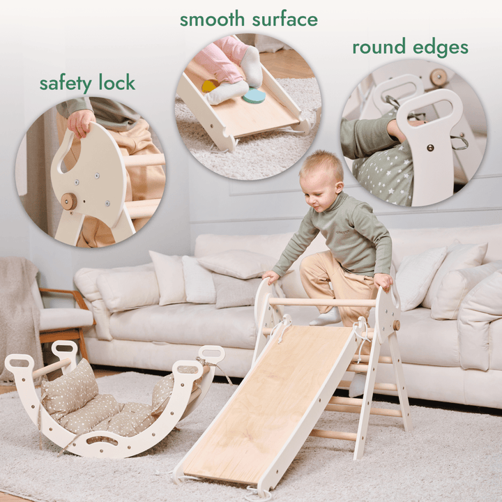 Montessori 4in1 Climbing set: Pikler Triangle, Arch, Slide Board, and Cushion for Toddlers (1–3 Years) - Goodevas