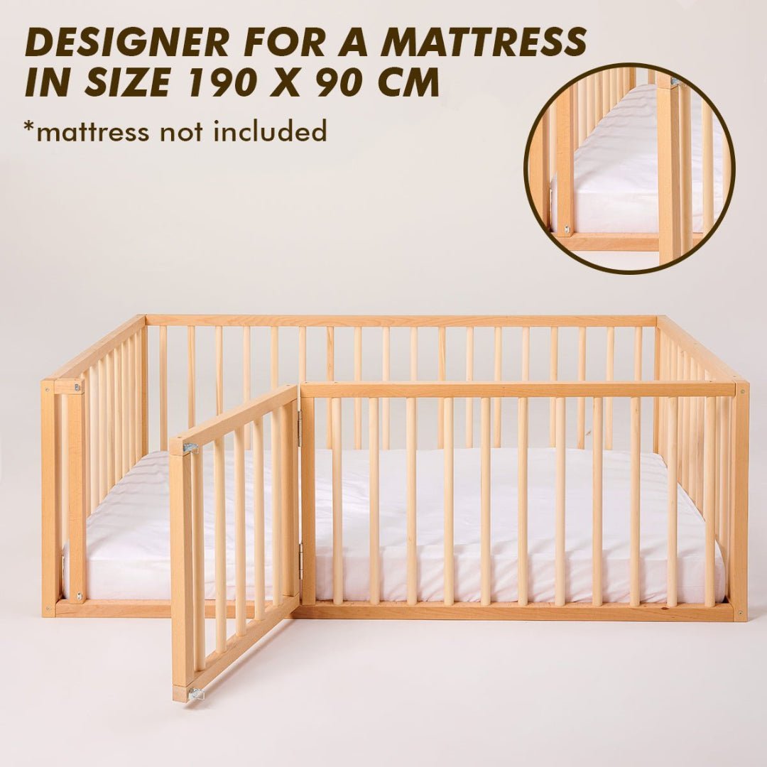 Montessori Floor Bed Frame for Toddlers with Fence (200х120 cm) - Goodevas