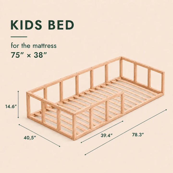 Montessori Floor Bed with Slats - Twin Toddler Bed Fram - Goodevas