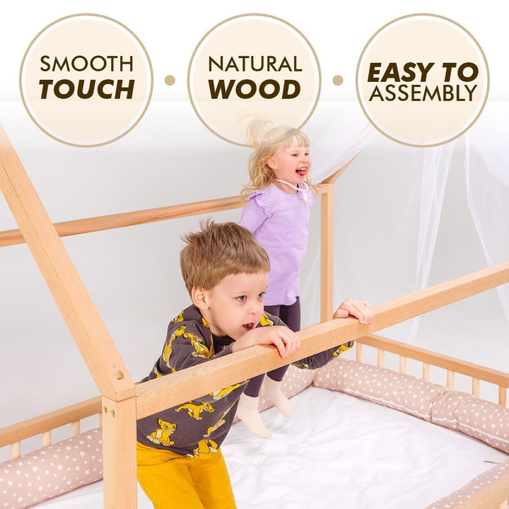 Montessori House Bed for Kids with Fence (200х120 cm) - Goodevas