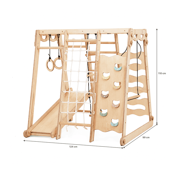 6in1 Indoor Jungle Gym for Toddler: Playground + Swings Set + Slide Board + Rope + Stairs