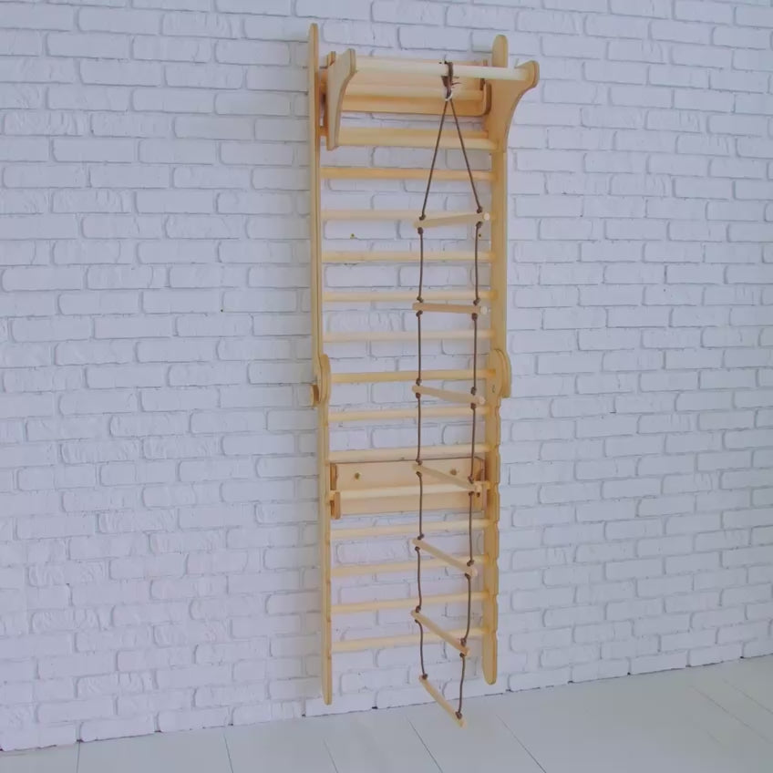 4in1 Kletter-Set: Schwedische Wand aus Holz + Schaukel-Set + Gleitbrett + Dreiecksleiter