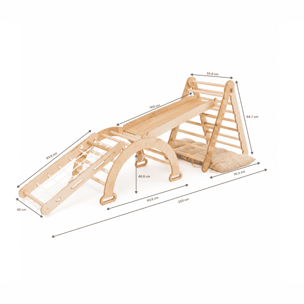 5in1 Montessori Climbing Set: Triangle Ladder + Arch/Rocker + Slide Board/Ramp + Netting rope + Cushion