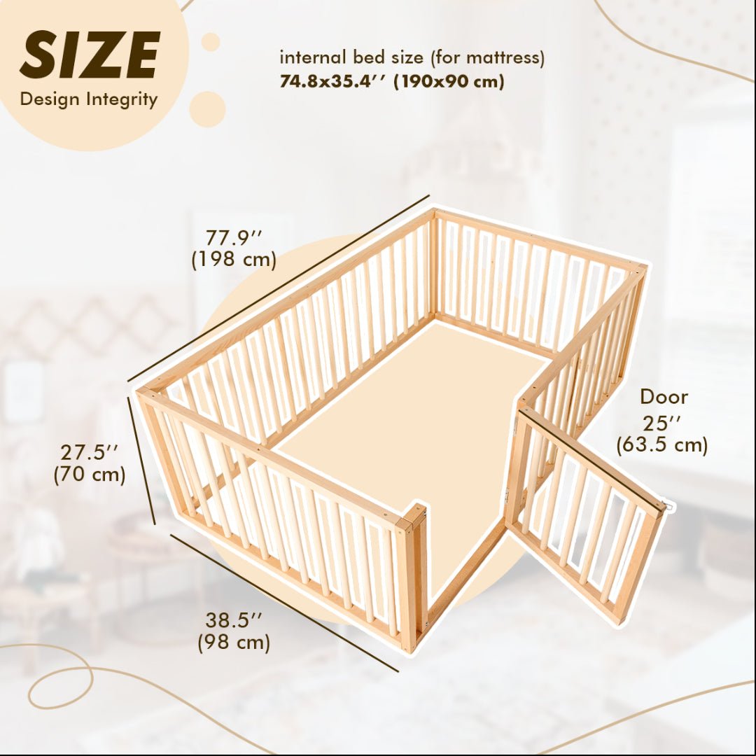 Single Bed Frame for Toddlers with Fence (190x90 cm) - Goodevas