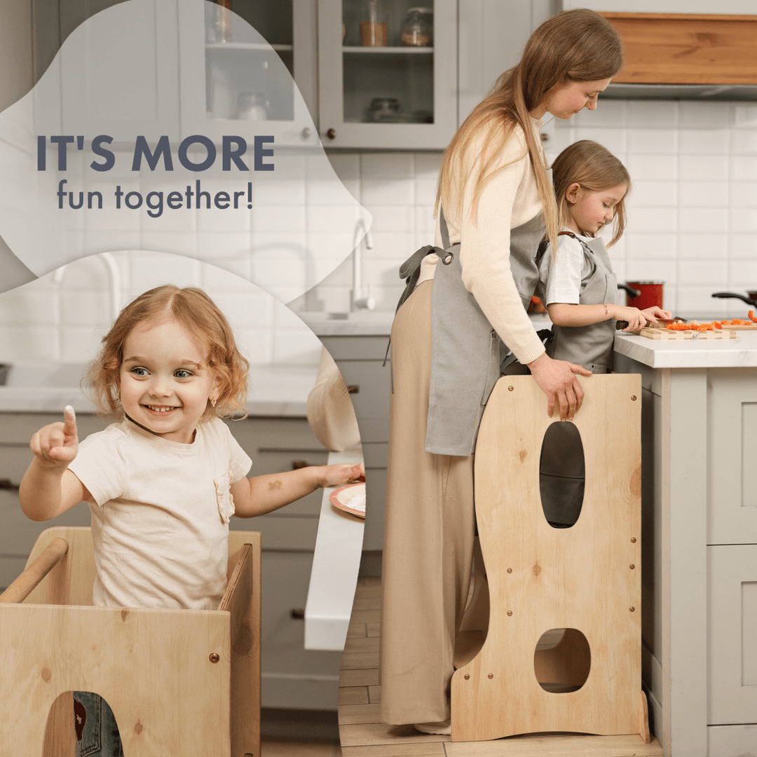 Stable Montessori Learning Tower: Wooden Growing Chair - Beige - Goodevas