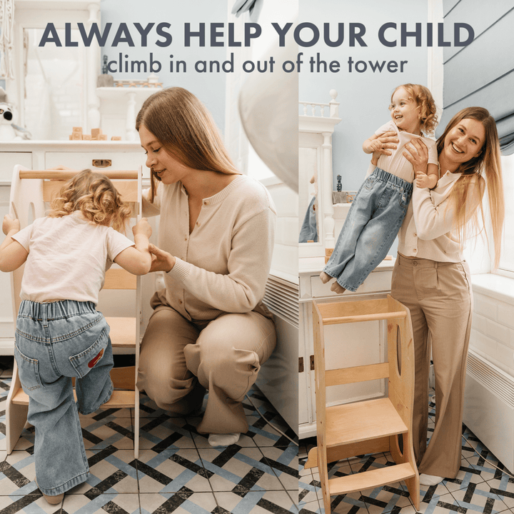 Stable Montessori Learning Tower: Wooden Growing Chair - Beige - Goodevas