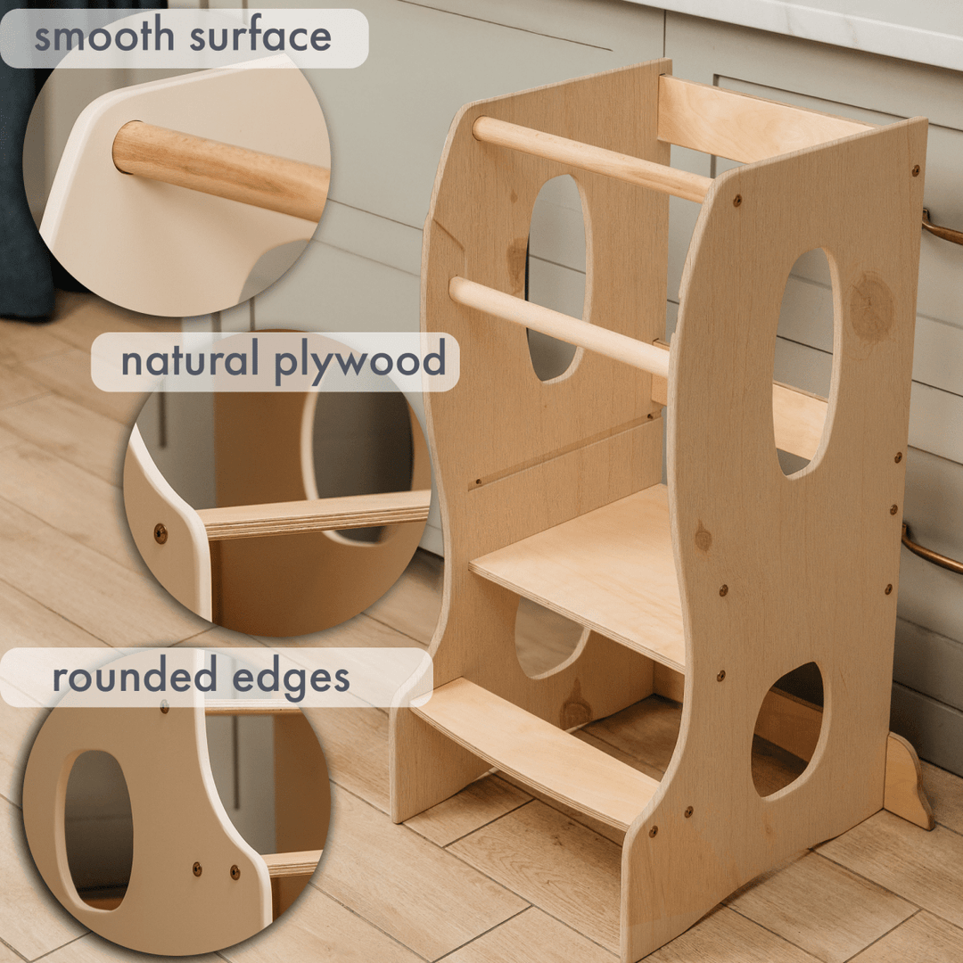 Stable Montessori Learning Tower: Wooden Growing Chair - Beige - Goodevas