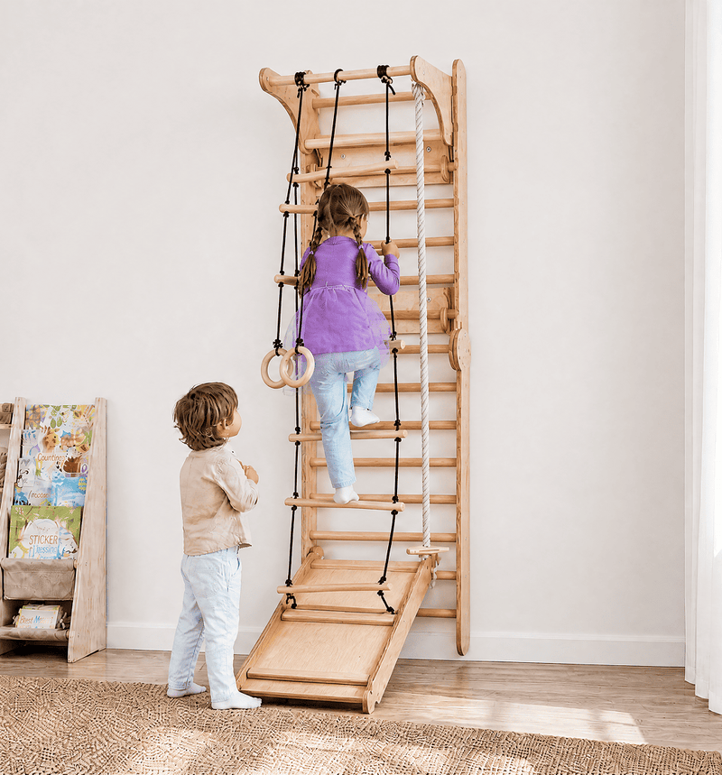 6in1 Wooden Swedish Wall / Climbing ladder for Children + Swing Set + Slide Board