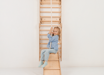 Spalliera Svedese / Scala Rampicante per Bambini + Set Dondolo + Tappetino Scivolo + Complemento Artistico