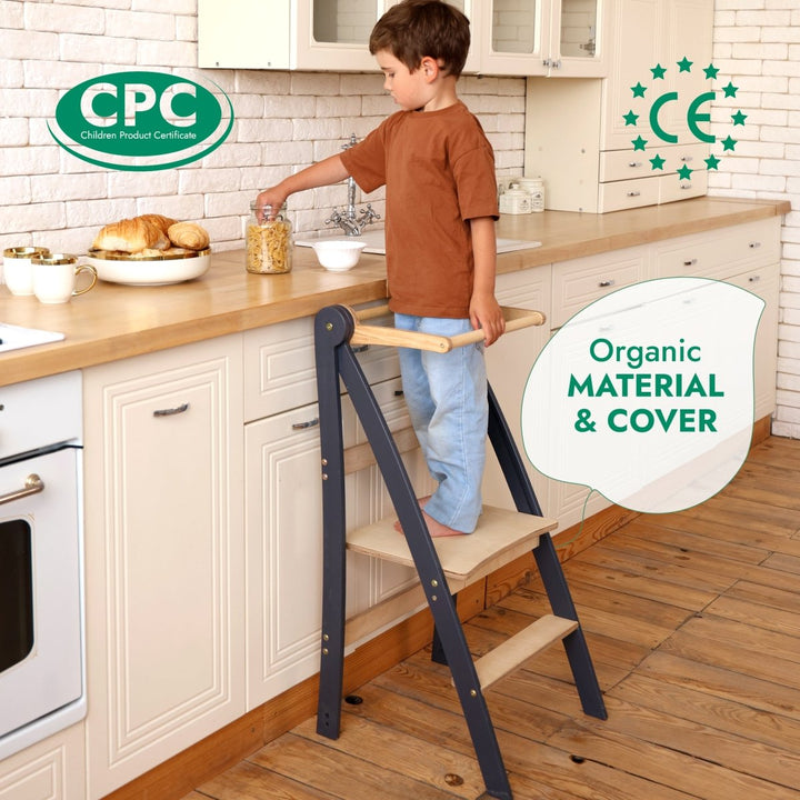 Toddler Tower: Foldable Step Stool for Toddlers - Gray - Goodevas