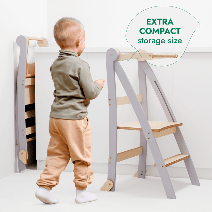 Toddler Tower: Foldable Step Stool for Toddlers - Gray - Goodevas