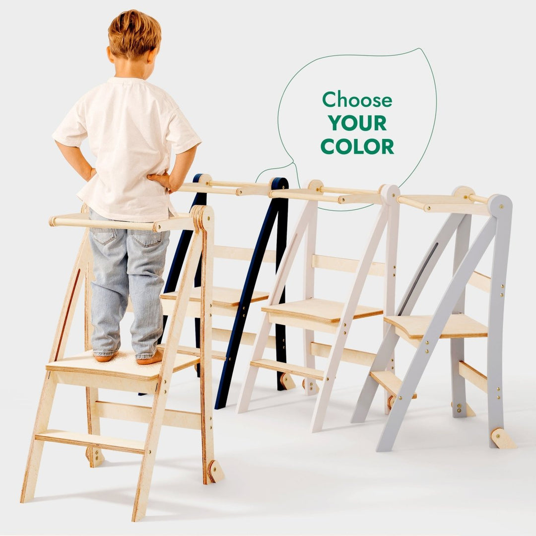 Toddler Tower: Foldable Step Stool for Toddlers - Gray - Goodevas