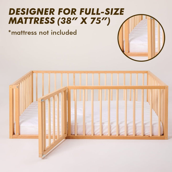 Twin Size Bed Frame for Toddlers with Fence (75*38 inch) - Goodevas