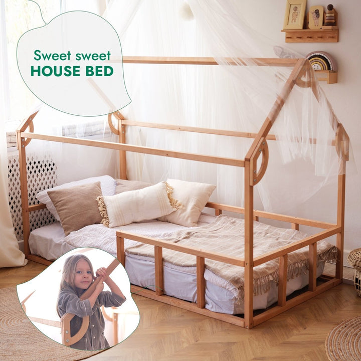 Twin Size Montessori House Bed for Kids with Fence - Goodevas
