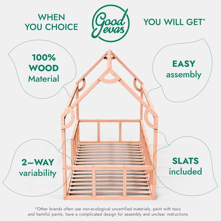 Twin Size Montessori House Bed for Kids with Fence - Goodevas
