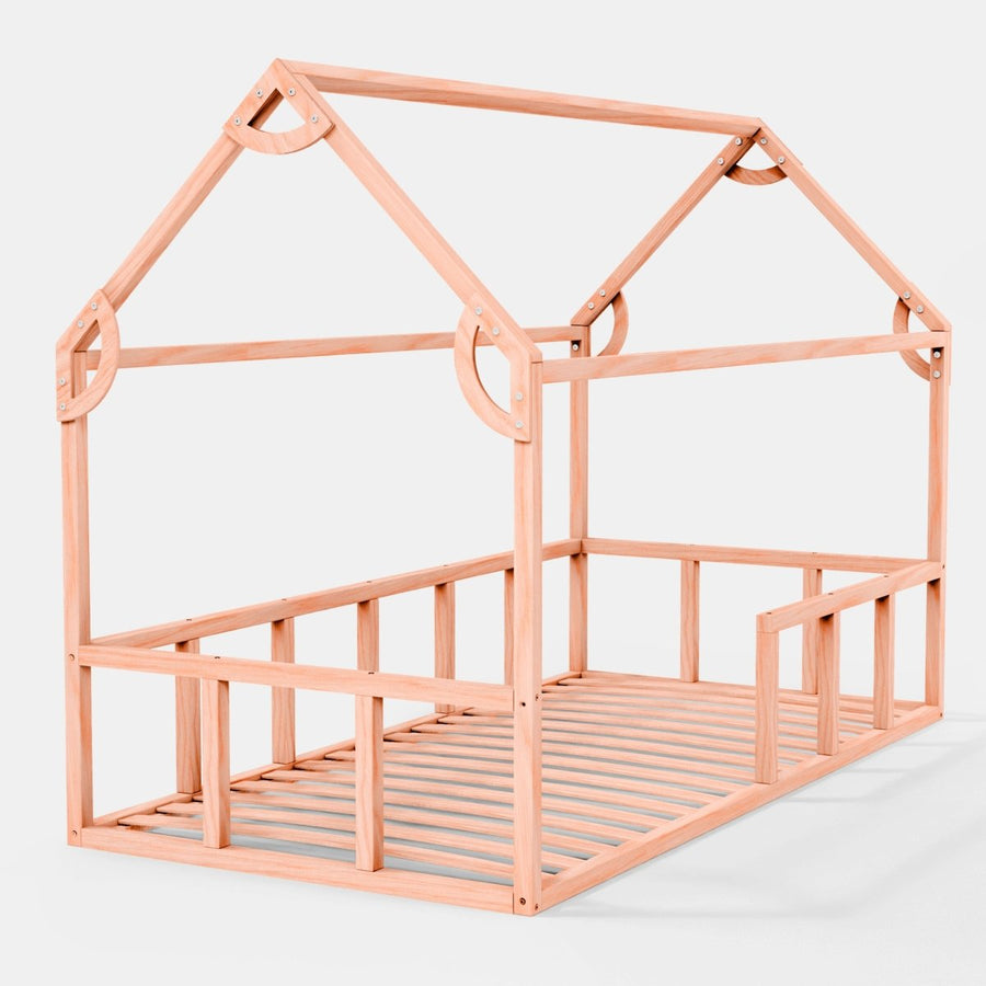 Twin Size Montessori House Bed for Kids with Fence - Goodevas