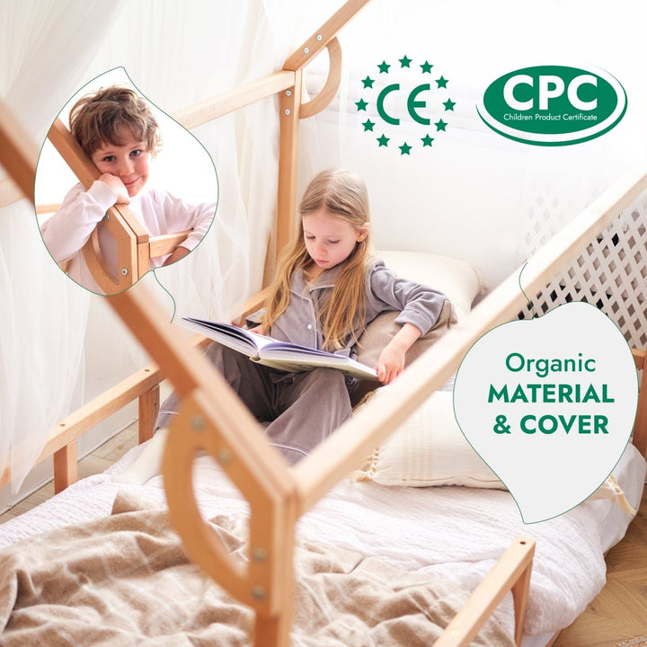 Twin Size Montessori House Bed for Kids with Fence - Goodevas