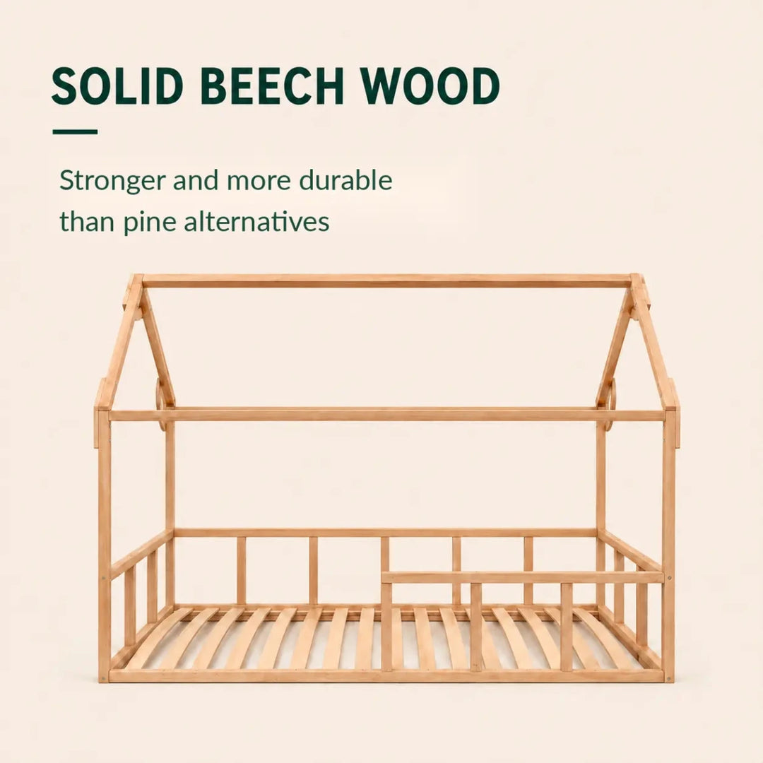 Twin Size Montessori House Bed for Kids with Fence - Goodevas