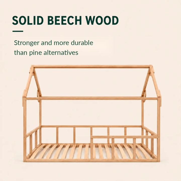 Twin Size Montessori House Bed for Kids with Fence - Goodevas