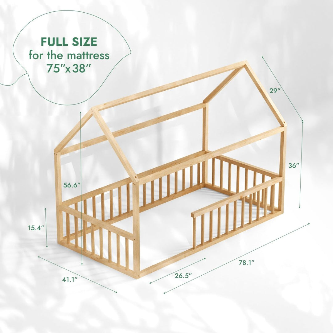 Twin Size Montessori House Bed for Kids with Fence - Goodevas